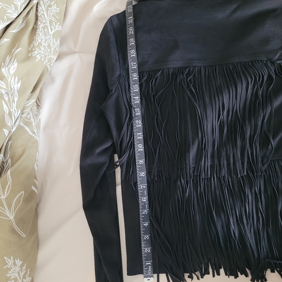 Michael Kors Black Faux Suede Fringe Moto Zip Jacket Women's Medium Size 8 - Picture 11 of 12